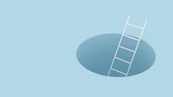 Ladder climbing out of hole. Leadership. Human Resources. Career. Housing