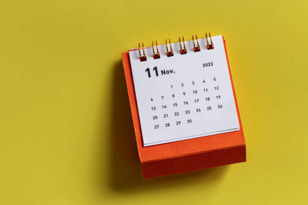 istock Hello, November.Calendar for November 2022 on a yellow background. 1423519432
