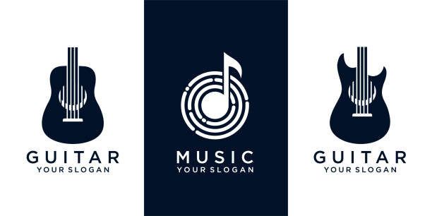 set of guitar and music logo design template. vector illustration - 吉他 弦樂器 插圖 幅插畫檔、美工圖案、卡通及圖標