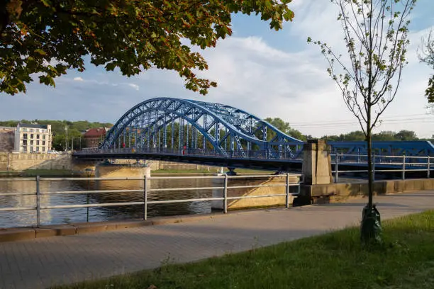 Photo of Jozef Pilsudski bridge on Wisla River in Krakow, Poland.