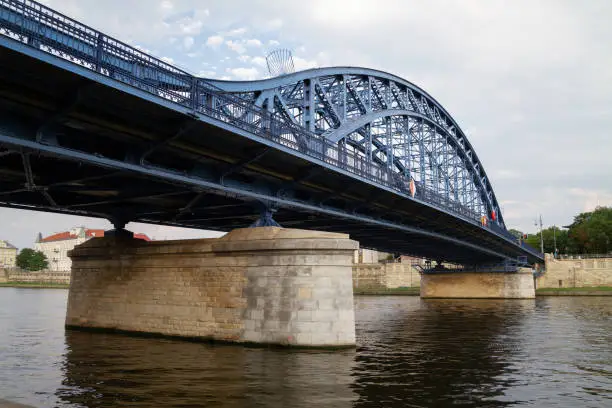 Photo of Jozef Pilsudski bridge on Wisla River in Krakow, Poland.