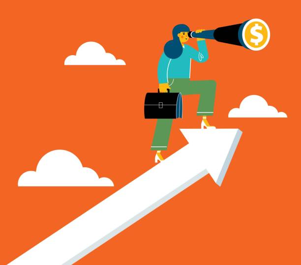 istock Businesswoman standing on diagram 1423526418
