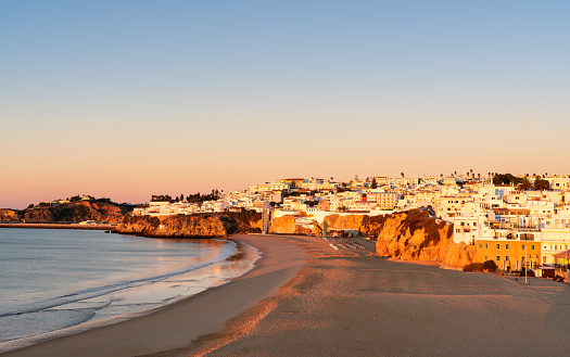 view of the city of Albufeira and the fishermen's beach golden hour