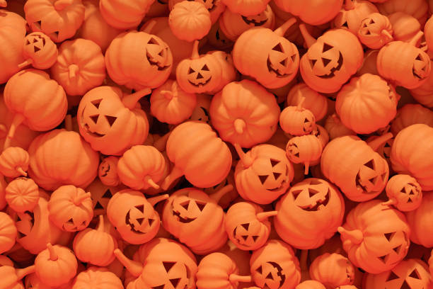 Halloween pumpkins background, 3d render.