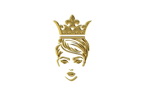 Golden 3d queen icon isolated on white background - 3d render