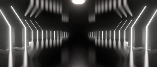 istock Abstract Future Realistic Sci-fi Dark Corridor Gray 8k Banner Background 3D Rendering 1423536936