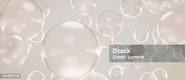 Creative Luxurious Molecules Bubbles Collagen Vitamin Serum Clean Abstract Background 3d Rendering Stock Photo - Download Image Now