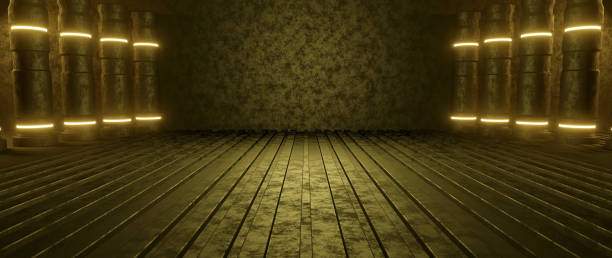 istock Futuristic 3D render glamorous gold neon light pathway Illustration 1423537120