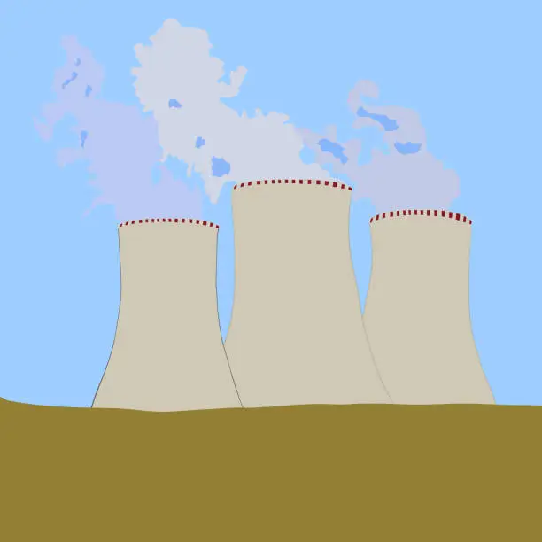 Vector illustration of Cooling tower of nuclear power plant .