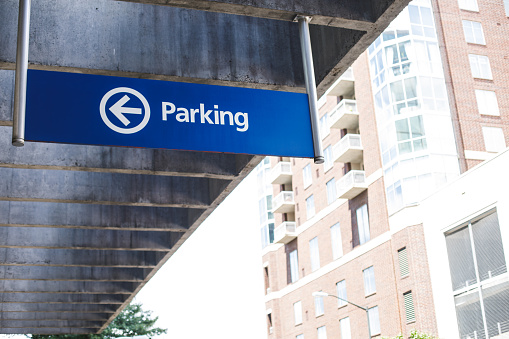 Parking sign, Atlanta downtown city streets, Georgia.