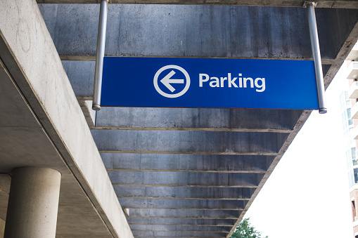 Parking sign, Atlanta downtown city streets, Georgia.