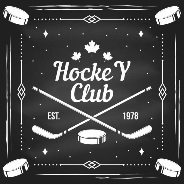 ilustrações, clipart, desenhos animados e ícones de logotipo do ice hockey club, design de crachá na lousa. conceito para camisa ou logotipo, impressão, carimbo ou camiseta. esporte de inverno. design de tipografia vintage com adesivo, silhueta de disco. vetor. - ice hockey hockey puck speed ice