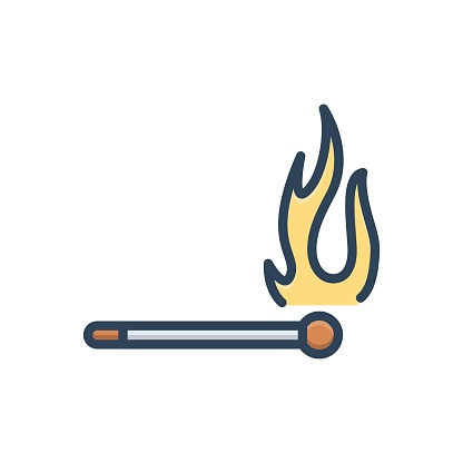 Icon for fire, ablaze, arson, ignite, burn, danger, flame, matchstick, smoke, spark, wooden