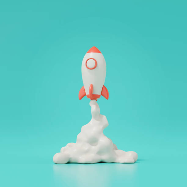 istock 3d render of rocket launch isolated on green background. 1423540361