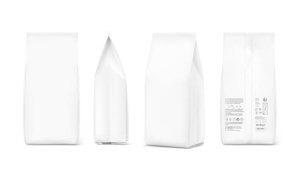 maketa sáčku na kávu. pohled zepředu, ze strany a zezadu. - taška stock ilustrace