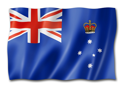 Victoria state flag, Australia waving banner collection. 3D illustration
