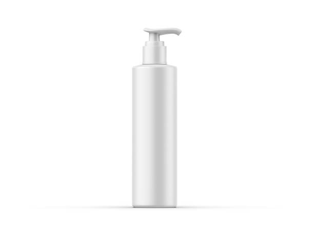 Cosmetic plastic bottle with dispenser pump mockup. Liquid container for gel, lotion, cream, shampoo, bath foam. Beauty product package, 3d render illustration. stock photo