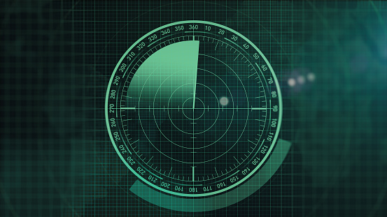 Motion graphic of green color sonar radar screen searching an object with line digital technology background, Futuristic animation concept seamless loop video