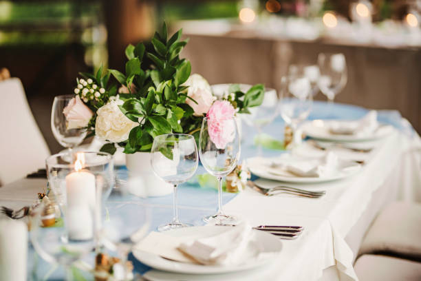 istock Fresh flowers wedding decoration. Table set up. 1423549604