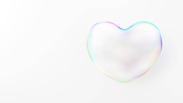 3D illustration of heart-shaped soap bubbles on white background.