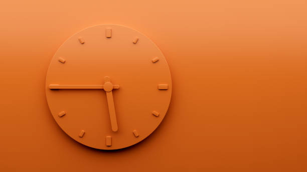 istock Minimal Orange clock 5:45 o clock quarter to Six abstract Minimalist wall clock 3d Illustration 1423553099