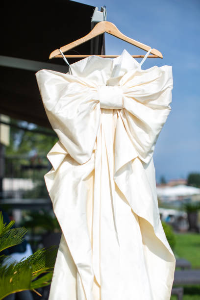 istock Beige wedding dress with a large bow 1423553209