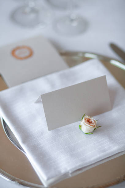 istock Nameplate for a guest on the table at a wedding party 1423554420
