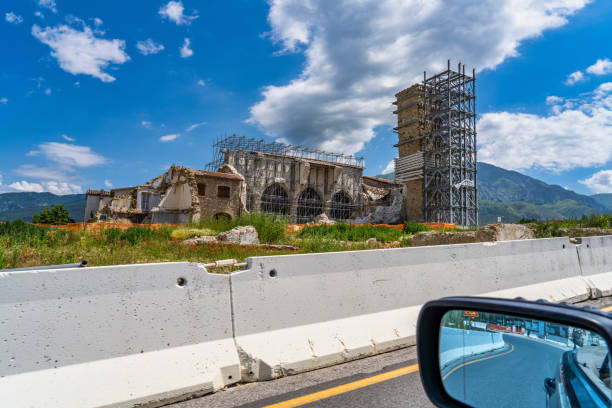 The center of Amatrice at July 2020 after the earthquake of central Italy 2016 The historic center of Amatrice city at July 2020 after the earthquake of central Italy in 2016 amatrice stock pictures, royalty-free photos & images