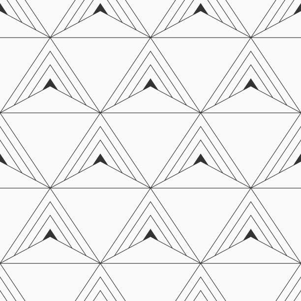 abstraktes geometrisches nahtloses muster mit dreiecken. umrisse dreiecke geometrisches gitter. - lace seamless vector silhouette stock-grafiken, -clipart, -cartoons und -symbole