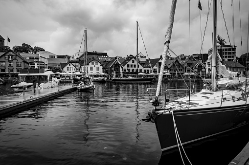 The harbour in the rain in Stavanger, Norway.