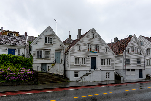 Domestic buildings in the rain in Stavanger, Norway.