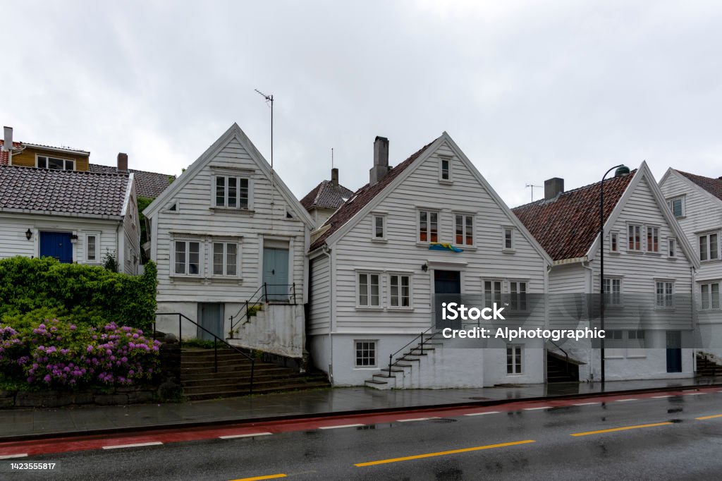 Domestic buildings in the rain in Stavanger, Norway. 2022 Stock Photo
