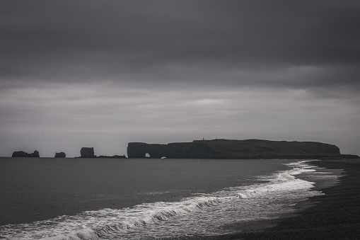 Reynisfjara Black Sand Beach towards Dyrhólaey Peninsula close to Vik, South Iceland