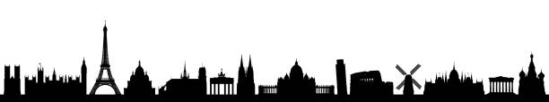 유럽 스카이라인(모든 건물은 완전하고 이동 가능) - budapest houses of parliament london city cityscape stock illustrations