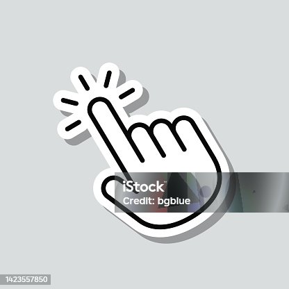 istock Click with hand cursor. Icon sticker on gray background 1423557850