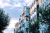 Modern apartment buildings in a green residential area in Berlin, Germany