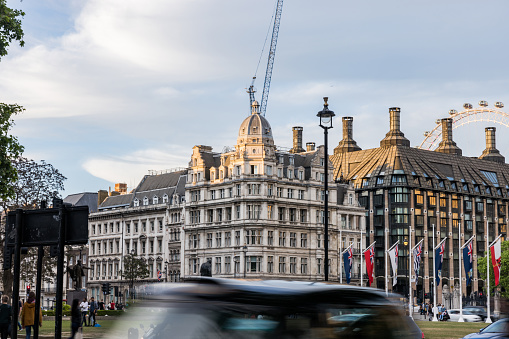 London, UK - August 21, 2022: Rolls-Royce classic car decorated for a wedding outside St Pauls Cathedral in London.