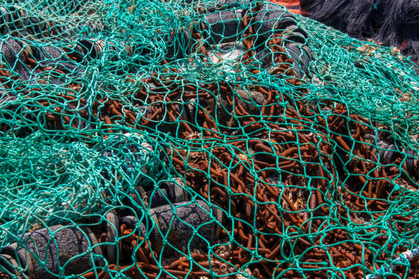 filets de pêche en tas - fishing net netting nobody color image photos et images de collection