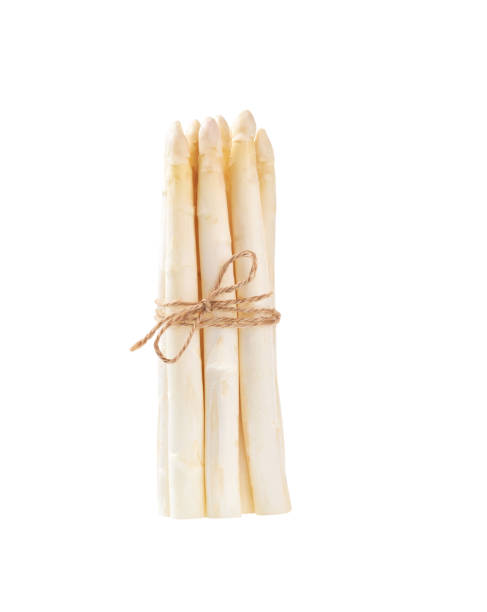 istock Fresh white asparagus isolated on white background. 1423568242