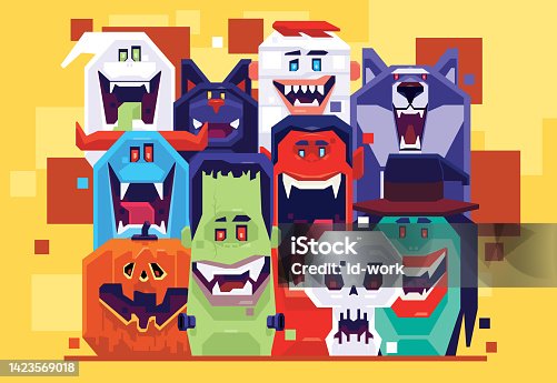 istock group of horror characters gathering and cheering 1423569018