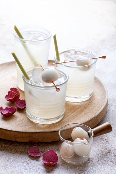 istock Lemongrass Honey Lime and Lychee cocktail. Lime soda ginger refreshing summer drink. Lychee fizz sparkling mocktail 1423569538