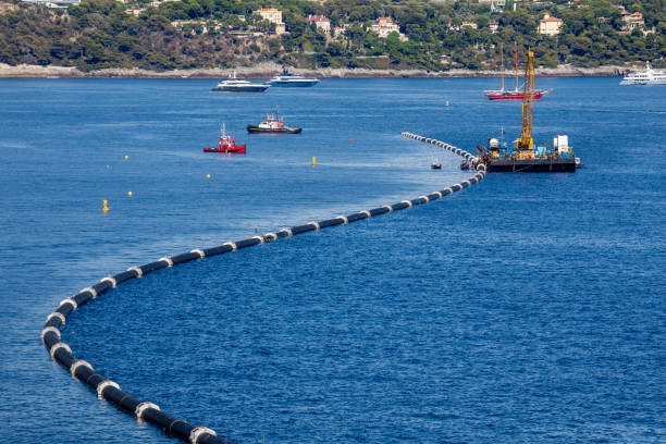 Constructing pipeline for seawater heat pump air conditioning  system. stock photo