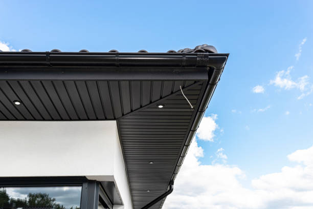 istock A modern graphite herringbone roof lining is attached to the trusses, visible turned on LED lights. 1423570273