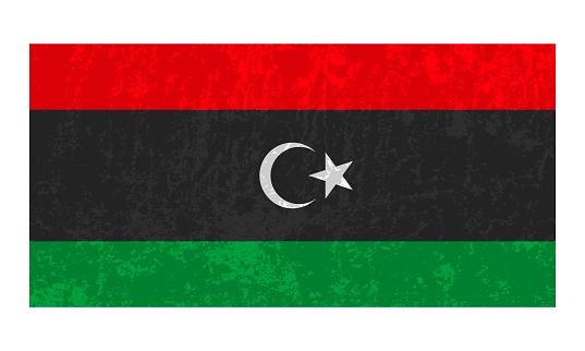 Libya grunge flag, official colors and proportion. Vector illustration.