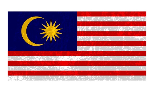 Malaysia grunge flag, official colors and proportion. Vector illustration.