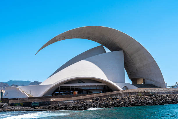 santa cruz, spain - july 2022: the tenerife auditorium adan martin was designed by the architect santiago calatrava. it is located in the capital of the canary islands, santa cruz de tenerife.
