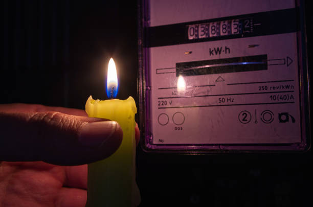 power outage, blackout, load shedding, electricity off or energy crisis, concept image. - lamp lighting equipment light reading imagens e fotografias de stock