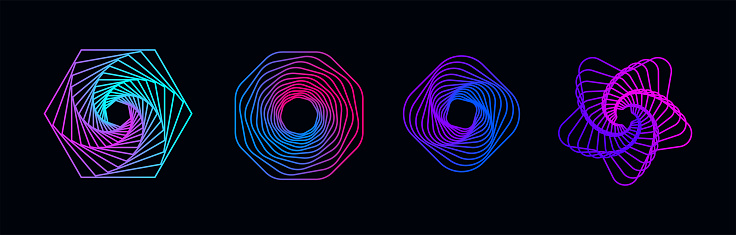Tweisted Geometry Vector Set Of Twisted Colored Geometry Figures Spirals Fractal Element ...