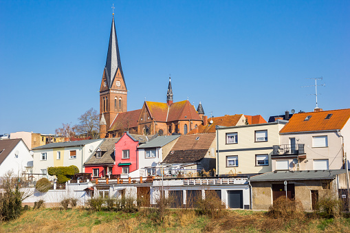 Old houses and the St. Marien church in Stassfurt, Germany