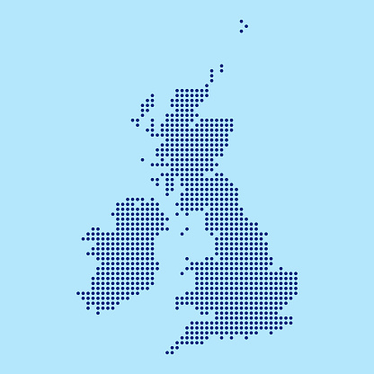 Vector illustration of the map of the United Kingdom in a dotted style.